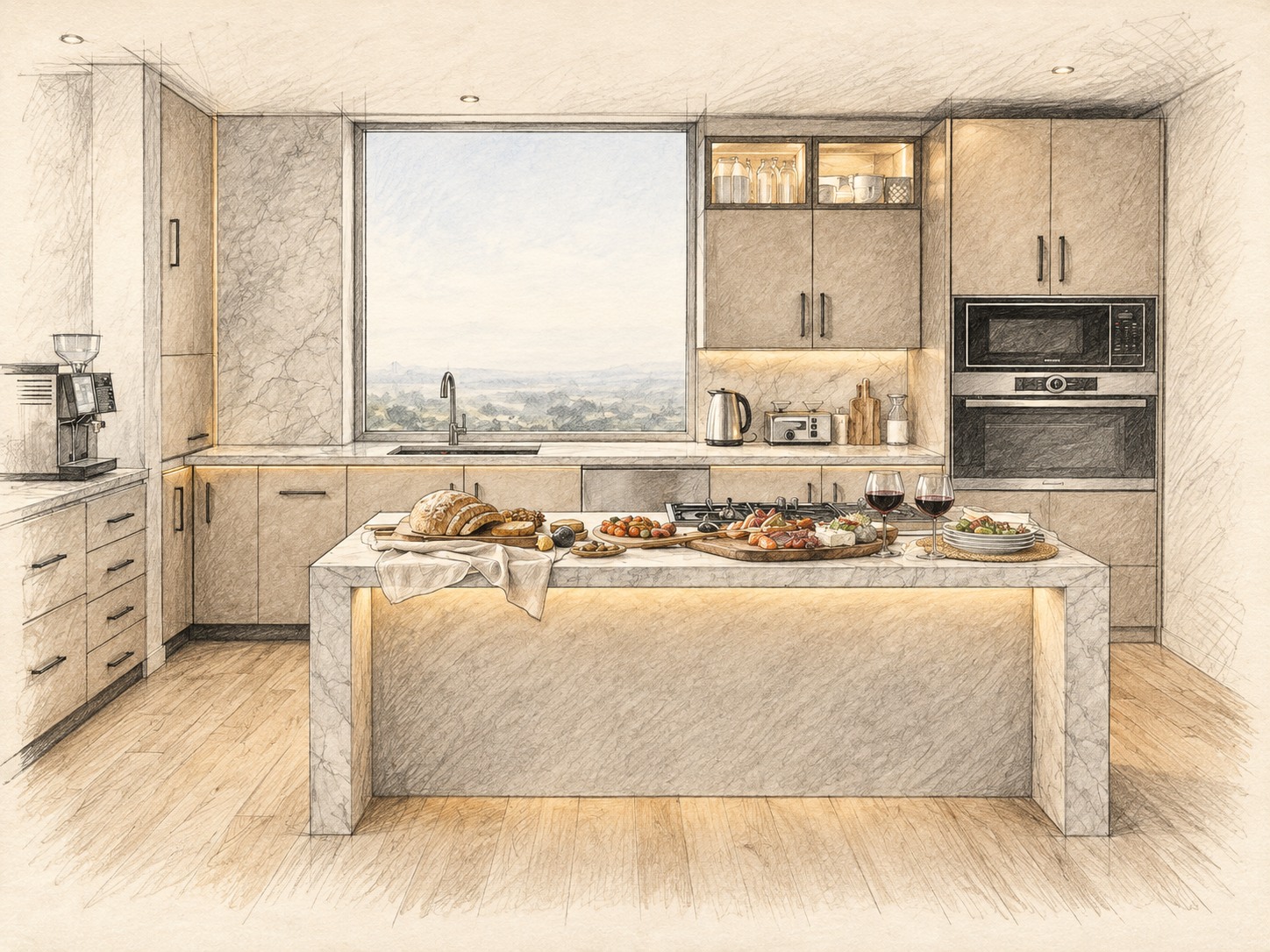 Cocina Horizonte · estudio ilustrado del diseño