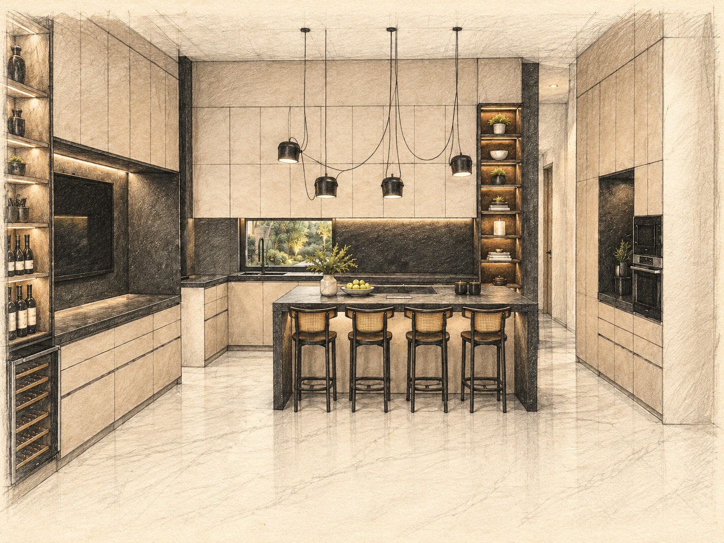 Cocina Nexo · estudio ilustrado del diseño